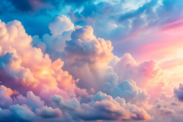 A breathtaking sky filled with vibrant clouds, showcasing hues of pink and blue, creating a serene and colorful atmosphere.
