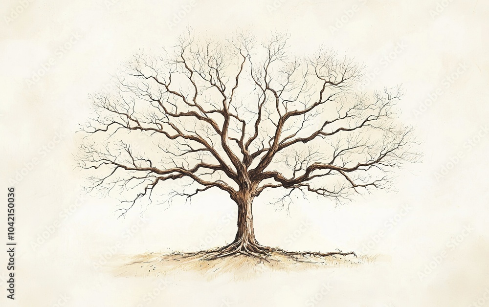 Aufkleber a detailed illustration of a bare tree with intricate branches and roots displayed against a light b