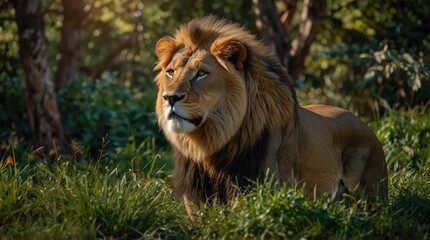 Beautiful lion strolling through the vibrant jungle, capturing the essence of wilderness and untamed elegance.-gigapixel-standard-scale-4_00x