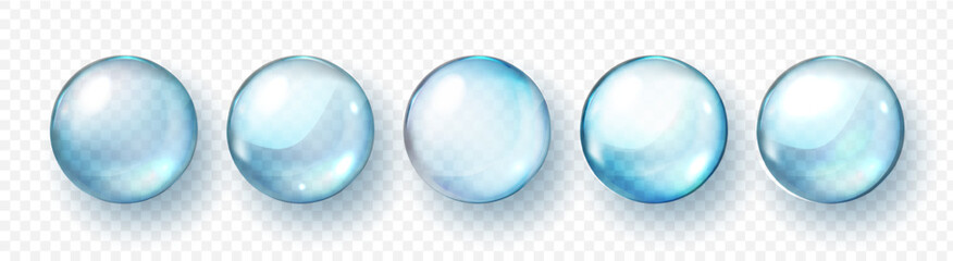 Water bubble, realistic  collagen oil or essence,  model isolated on transparent background. Vector  circle water drop icon