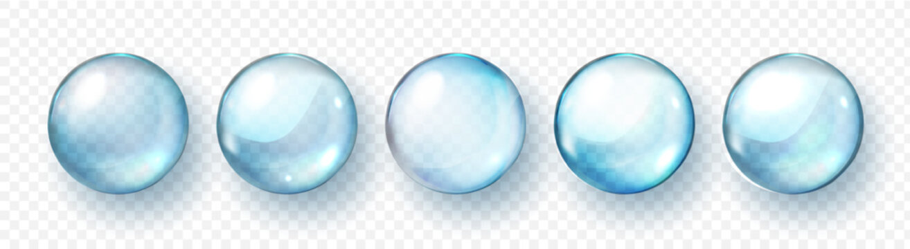 Water bubble, realistic  collagen oil or essence,  model isolated on transparent background. Vector  circle water drop icon