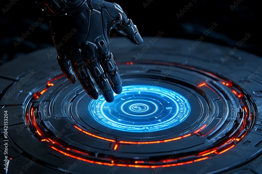 Poster futuristic customer interaction, with a digital loyalty program displayed on a holographic interface