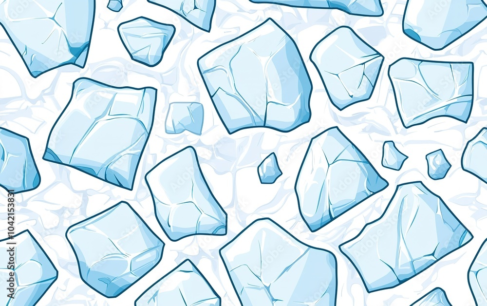 Poster ice cubes scattered on a light blue surface, creating a cool and refreshing visual effect in a brigh