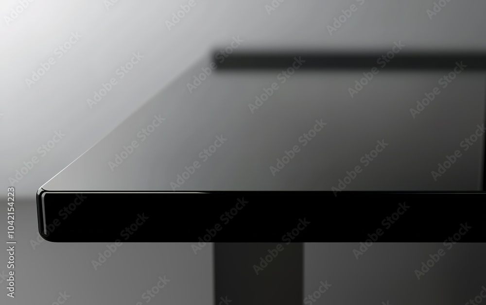 Poster a modern black table with a sleek finish, designed to complement minimalist interiors and create a s