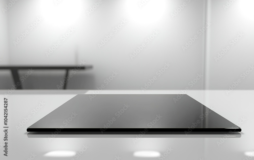 Poster modern black countertop in a minimalistic workspace featuring soft ambient lighting and a sleek desi