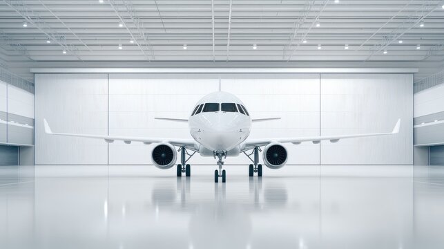 A sleek G650 jet awaits in a modern hangar illuminated by dramatic lighting, showcasing elegance and minimalistic design