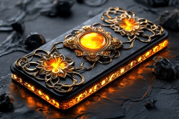 Gothic loyalty card design, with intricate dark patterns and an eerie glow, symbolizing long-term brand commitment