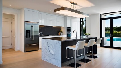 Fototapeta premium Luxury kitchen with high-end glossy finishes and contemporary design