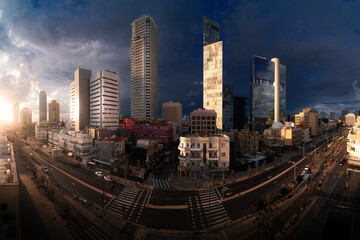 Fototapeta premium Tel Aviv, Allenby street sunset panorama