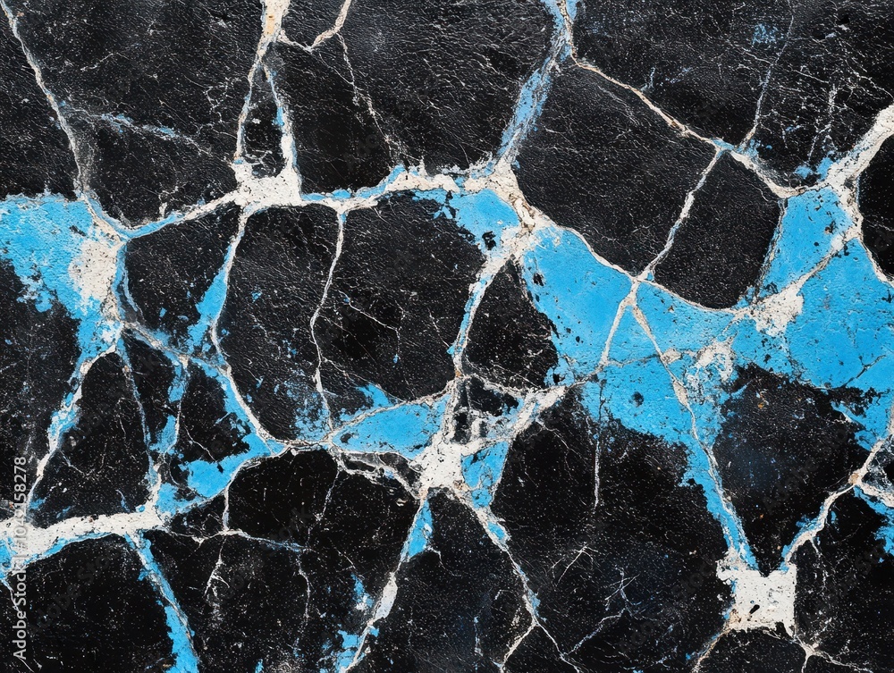 Poster a textured surface featuring a cracked pattern in black and vibrant blue, creating a striking visual