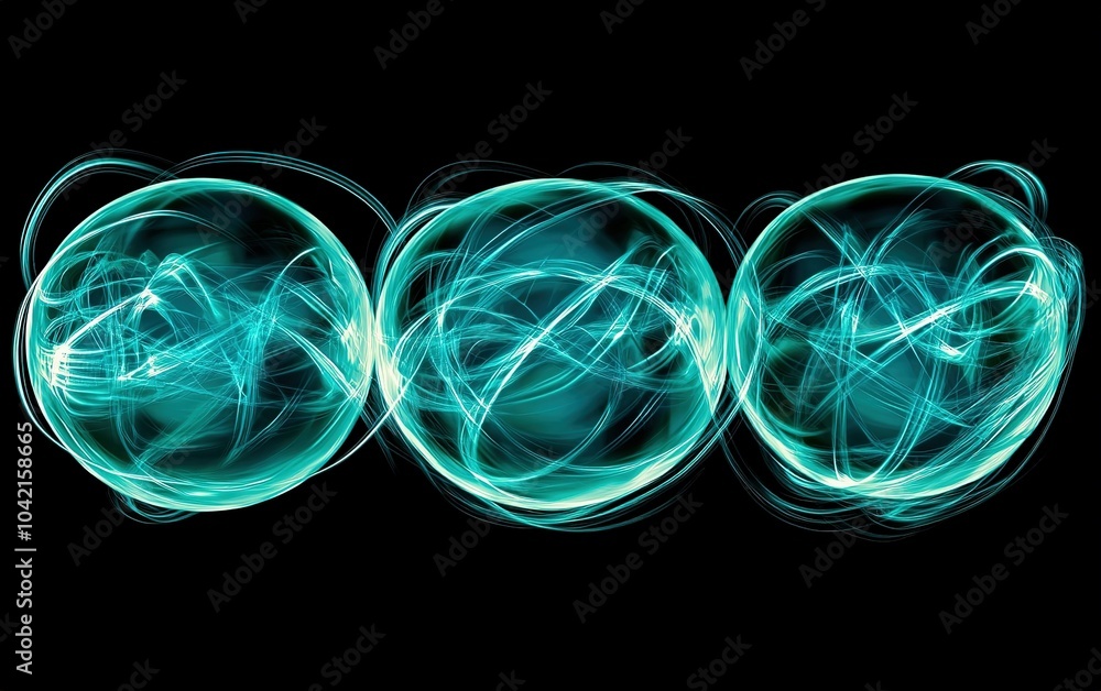 Aufkleber abstract glowing orbs with swirling light patterns on a dark background in a visually striking arran