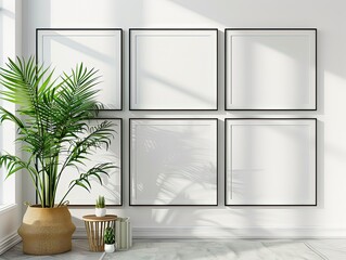 a mockup of a four empty frames on a gallery wall, Generative Ai 