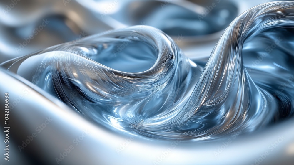 Poster A mesmerizing close-up view showcases flowing liquid metal, highlighting its intricate patterns and smooth textures, creating a sense of movement and fluidity.