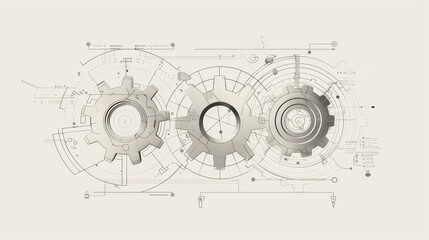 Obraz premium Ilustración técnica minimalista de engranajes mecánicos