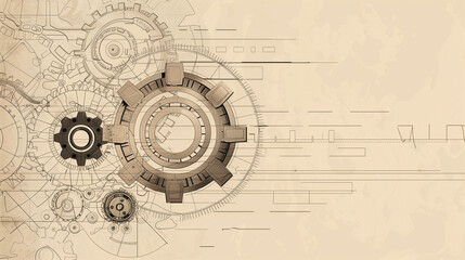 Obraz premium Ilustración técnica minimalista de engranajes mecánicos