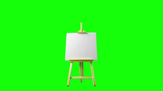 Easel with blank canvas green screen animation motion graphic with chroma key clip template 4k Background. Easy removed green screen. High resolution. Ultra High Definition, 4k video.