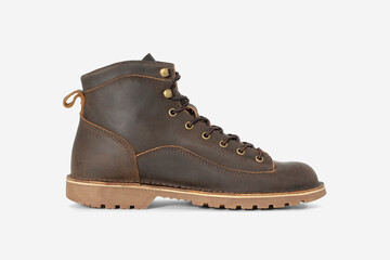 Brown leather boots on white background. Fashion 
