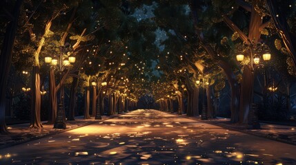 Nighttime Stroll through a Magical Forest