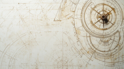 Vintage Blueprint with Mechanical Drawings and Drafting Tools. Generative AI