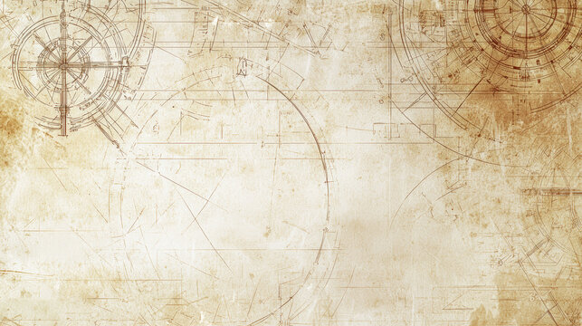Vintage Blueprint with Mechanical Drawings and Drafting Tools. Generative AI