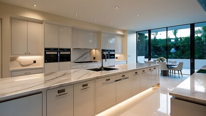 Refined kitchen design with modern open shelves and chic aesthetics