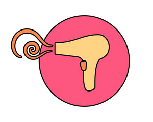 Hair dryer Line Icon fashion hairdryer of hairdresser to blow-dry and electric hair-dryer blower. Barber styling appliance. Vector cartoon illustration