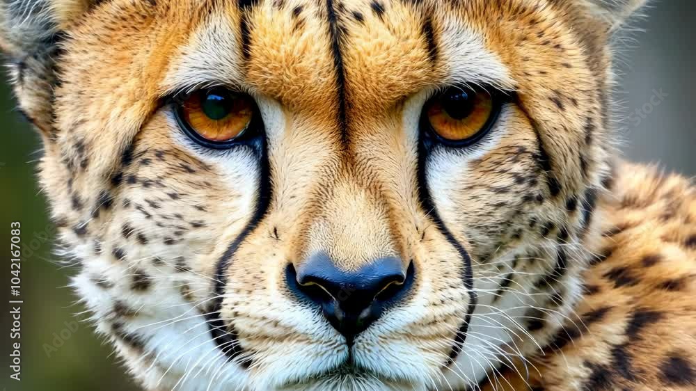 Poster a close-up of a cheetah showcasing its distinctive spots and intense gaze.