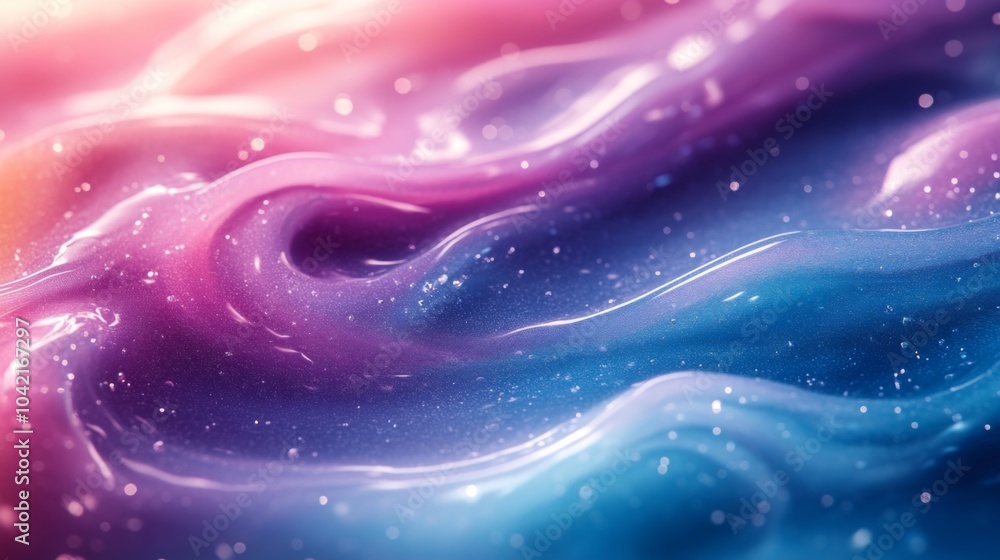 Poster the artwork features swirling waves of vibrant pink and blue hues, creating a captivating, dreamlike