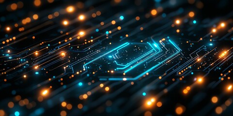 Fototapeta premium Abstract glowing digital background with vibrant neon shapes and patterns, shining futuristic lights in a technological style, deep space atmosphere new beautiful stock image illustration AI