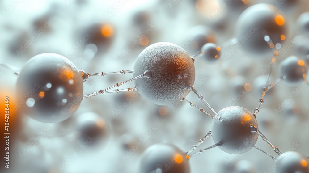 Fototapete the composition presents an intricate arrangement of particles linked by bonds, illustrating dynamic