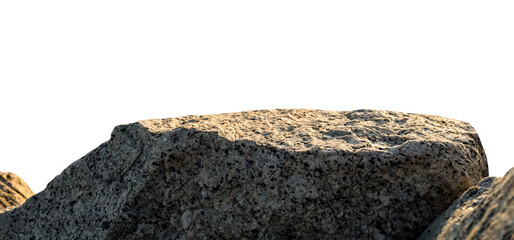 Rock Podium isolated, Stone stand Display product on white background,Stones Sea formation located part of the mountain,Group of Cliff Rock with natural rough texture surface with clipping path