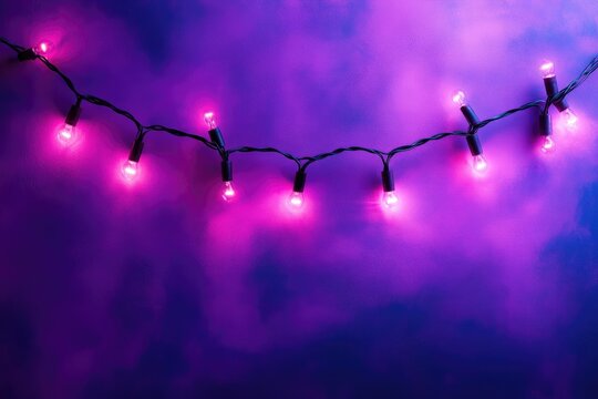 Vibrant Pink String Lights on Moody Purple Background in Visual Showcase