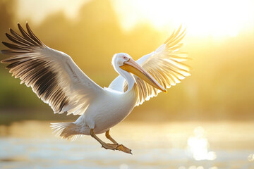 Obraz premium White pelican landing.