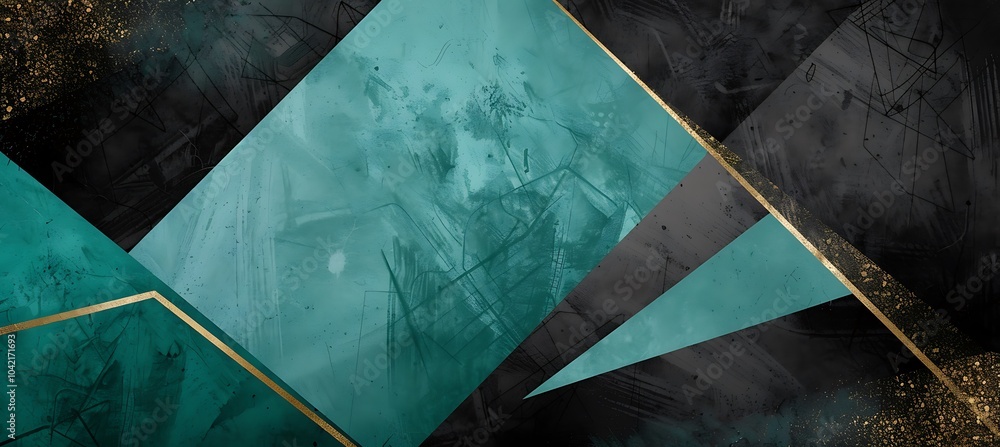 Poster a soothing green canvas featuring an elegant array of geometric shapes, harmoniously aligned to evok