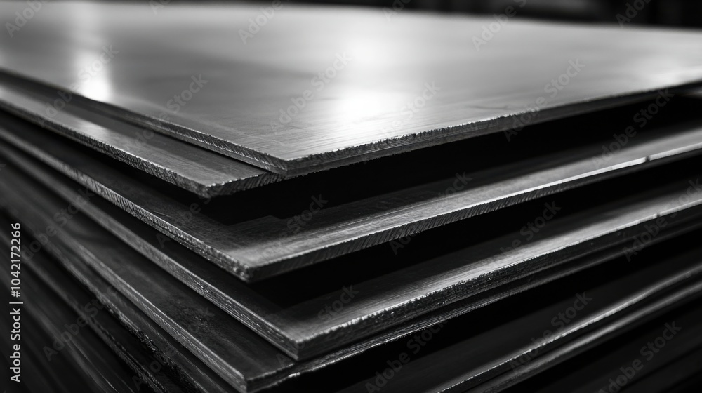 Poster stacked metal sheets, with sharp edges and a smooth surface
