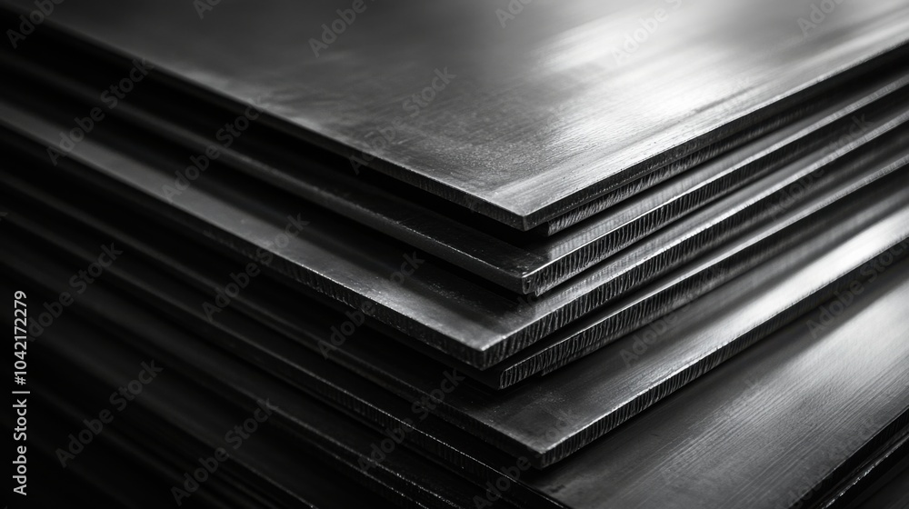 Poster stacked metal sheets, with sharp edges and a smooth surface