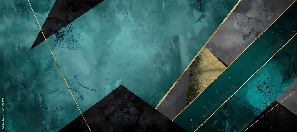 Poster green tones with a dynamic spread of geometric forms, combining balance and depth to inspire creativ