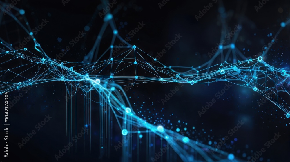 Poster abstract digital network with glowing blue lines and nodes, representing connectivity and data flow 