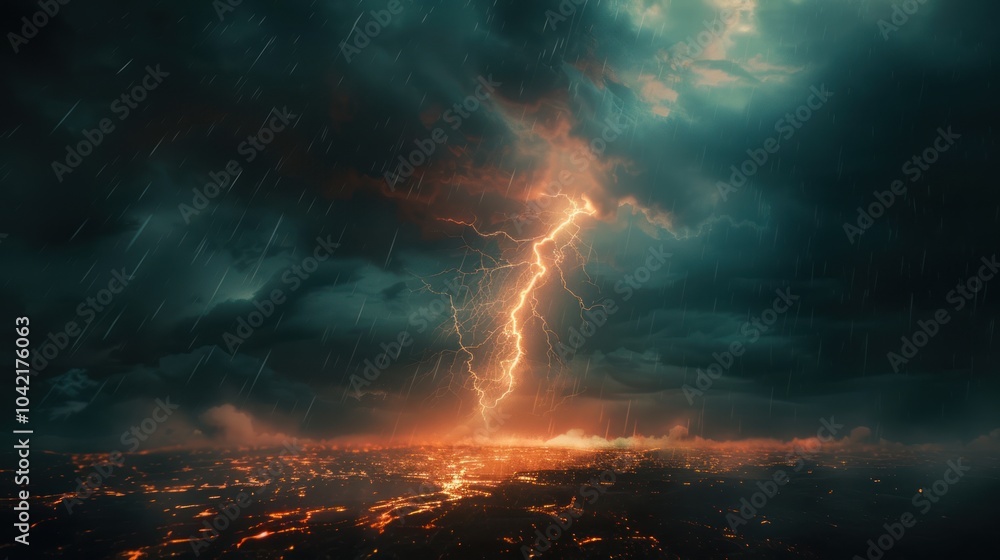 Canvas Prints Lightning Storm Over City