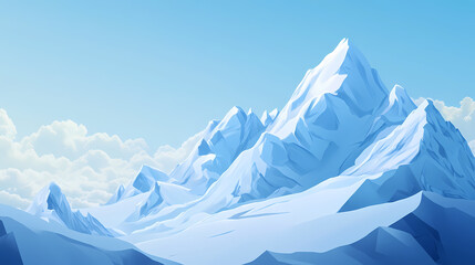 Fototapeta premium Majestic snow-capped mountain peaks rise against a pristine blue sky, showcasing nature's grandeur and tranquility in a serene alpine landscape. Snow-capped Peaks. Illustration