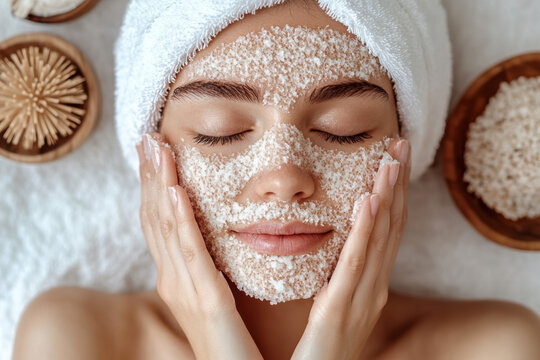 Relaxing spa experience with exfoliating face mask and skincare rituals