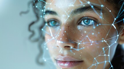 Futuristic Technology Concept with Digital Face Recognition and Data Network. Generative ai