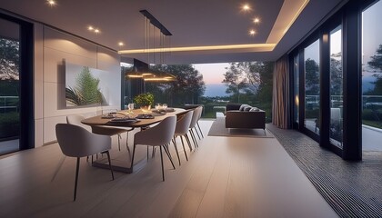 Fototapeta premium Moderne Architektur Wohnzimmer Essen Haus