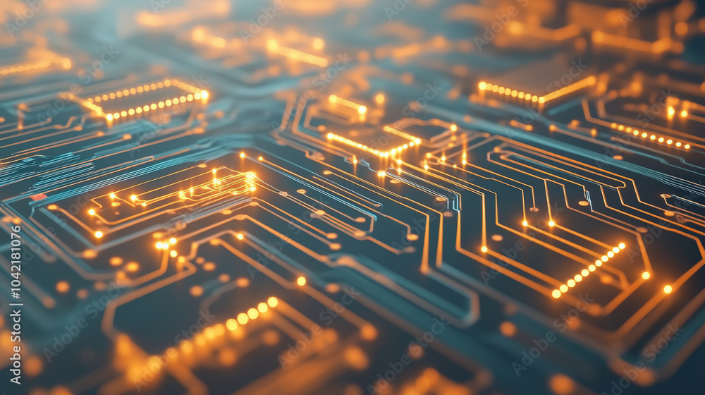 Aufkleber a close-up of an illuminated circuit board, showcasing intricate pathways and glowing electronic com