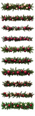 Festive garland with ornaments, white isolated background. transparent background