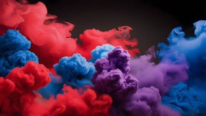 Obraz premium Colorful Abstract Smoke Cloud Design – Vibrant Red, Blue, and Purple Ink in Water Art for Modern Wall Decor and Digital Art.