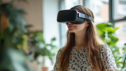 Young Woman in Virtual Reality Headset