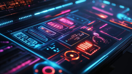 To enhance the futuristic vibe,include subtle neon accents around the touchpad or as part of the interface.These could be thin lines running along the edges or glowing under the surface of the touchpa