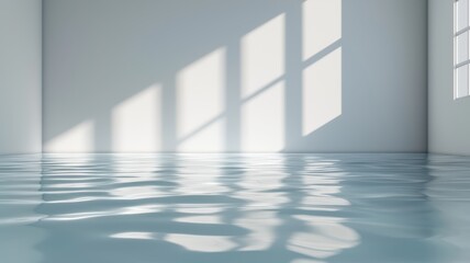 Obraz premium Calm water surface reflecting light in an empty, minimalistic room.