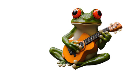 Obraz premium Frog Playing Guitar on Transparent Background PNG, Photo Realistic, Wallpaper, Cover and Screen for Smartphone, PC, Laptop, Transparent PNG